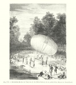 Ascent of the Duke of Chartres and the Robert Brothers on July 15, 1784, Departure from Saint-Cloud (engraving)