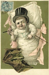 Baby Wearing a Top Hat and Monocle by European School