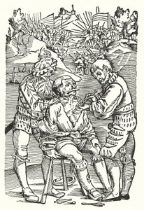 Barber surgeon removing an arrow by European School