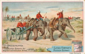 English Soldiers Pulled by Elephants in India by European School