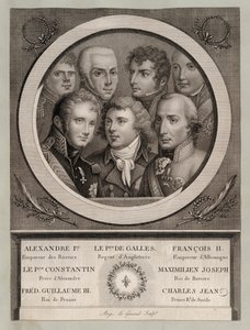 European Royalty of the Early 19th Century: Tsar Alexander I of Russia; George, Prince of Wales, Regent of King George III; Francis II, Holy Roman Emperor; Grand Duke Konstantin Pavlovich of Russia; Maximilian Joseph, King of Bavaria and Elector of the Pa by European School