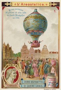 First untethered flight of the Montgolfier Brothers hot air balloon, 1783 by European School