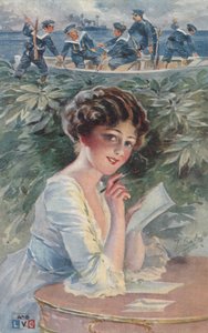 Girl Writing to a Sailor by European School