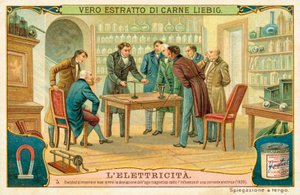 Hans Christian Oersted Showing His Friends the Deviation of the Magnetic Needle Under the Influence of an Electric Current, 1820 by European School