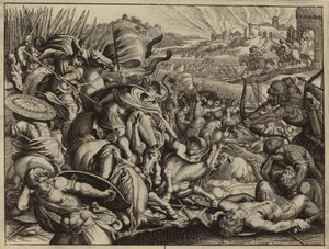 Israelites defeating the Benjamites and burning their city