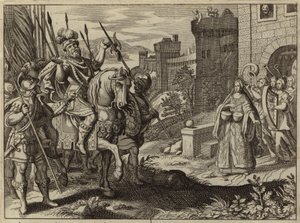 Jephthah greeted by his daughter after defeating the Ammonites