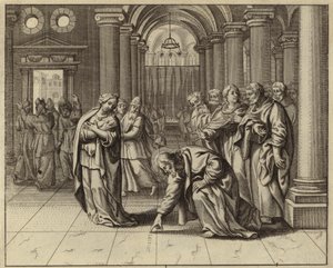 Jesus and the woman caught in adultery by European School