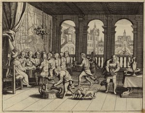 Joseph Serving a Banquet to His Brothers in Egypt (engraving) by European School