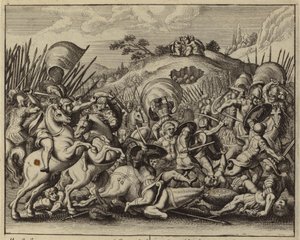 Joshua and the Israelites Defeating the Amalekites While Moses Prays on a Mountaintop by European School