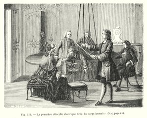 The First Electric Spark Drawn from the Human Body