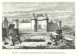 Siege of a Fortress in the 14th Century, After Christine de Pisan (engraving) by European School