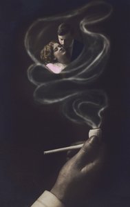 Lovers Embracing in the Smoke from a Pipe by European School