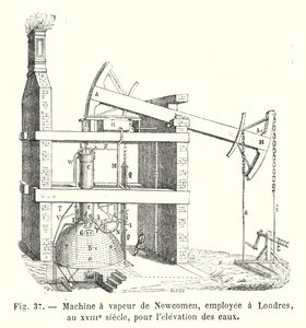 Newcomen Steam Engine, Used in London in the 18th Century for Water Elevation (engraving)
