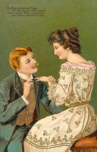 Man Proposing Marriage to a Young Woman, About to Place a Ring on Her Finger by European School