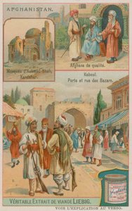 Mausoleum of Ahmad Shah Durrani in Kandahar, Wealthy Afghans and a View of the Gate and Bazaars of Kabul by European School