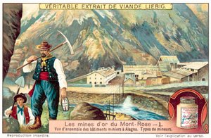 Miners and mine buildings at the Monte Rosa gold mines, Italy