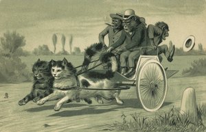 Monkeys Driving a Carriage Pulled by Two Cats by European School