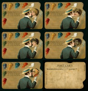 Novelty Postcard Showing Man Kissing Five Different Girls by European School