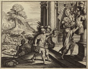 Philistines putting the head of Saul in the temple of their god Dagon