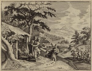 Shem and Japheth covering the nakedness of their father, Noah by European School