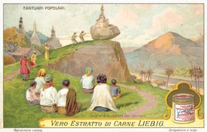 Siamese Buddhists worshipping at a balancing rock shrine