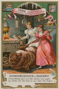 Snow White and Rose Red Brush Snow from the Bear by European School