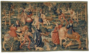 Tapestry depicting Falconers Hunting Waterfowl by European School