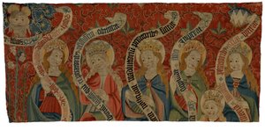 Tapestry Fragment Depicting the Almighty and Six Holy Women, Probably from an Antependium, End of 15th Century