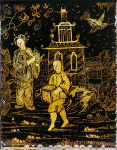 Tea Caddy in the Chinese Manner Depicting a Porter and a Lady Carrying a Teapot by European School