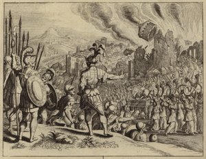 The trumpets of Joshua bringing down the walls of Jericho by European School