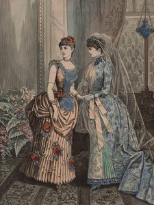 Two Women in Victorian Costume by European School