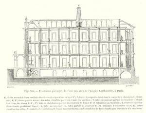 Ventilation by Draft from One of the Wings of the Lariboisiere Hospice, Paris (engraving)