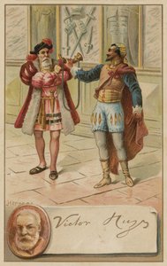 Victor Hugo, French Author, and a Scene from His Play Hernani (1830)