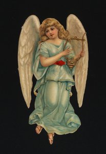 Victorian Scraps: Angel Playing a Harp by European School