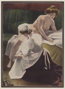 Woman being dried by her maid by European School