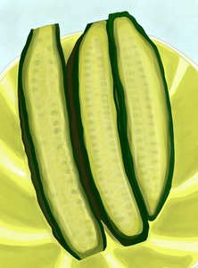 Sliced Cucumbers On Plate by Evan Sklar