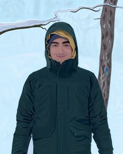 Young Man In Green Parka In Snow by Evan Sklar
