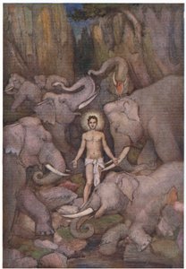 Prahlada overcoming the elephants by Evelyn Paul