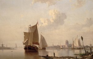 Boats in Harbour by Everhardus Koster