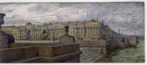 The Senate Place in St Petersburg. Description of the Buildings on the Bank of the Neva. Work by Evgeny Evgenyevich Lanceray (Eugene Lansere) (1875-1946), lithograph by Evgeni Evgenievitch Lanceray