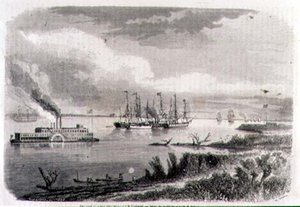 A Steamer and a Tug Boat on the Mississippi, Engraved by Stephane Pannemaker (1847-1930)