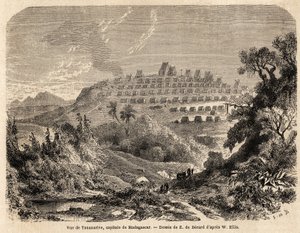 View of Tananarive, capital of Madagascar, drawing by Evremond de Berard, to illustrate Ida Pfeiffer