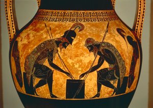 Attic Black-Figure Amphora Depicting Achilles and Ajax Playing Dice (detail) by Exekias Exekias