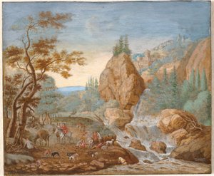 Mountain Landscape with a Hunting Party in the Foreground