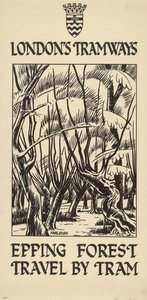 Epping Forest, Travel by Tram, London County Council LCC Tramways poster, 1922 by FW Farleigh
