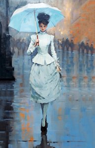 A young woman stands on the street holding an umbrella by F. Abderrahim