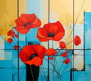 Abstract Mondrian, Poppies Flower Painting