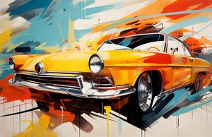 Abstract Old American Car Painting, the 70s & 60s, Wall Art Print