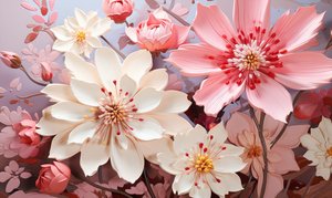 Abstract Painting of Pink & Black Flowers by F. Abderrahim