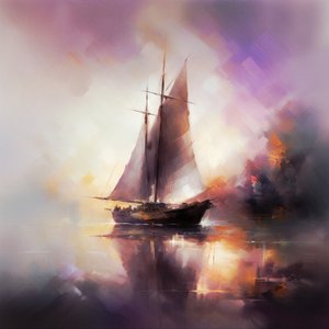 Abstract Painting of a Sailboat in Seascape, Wall Art